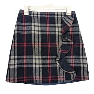 J. Crew Mercantile Plaid Ruffle Mini Skirt‎ 2 Pink Blue Micro Lined Back Zip 90s